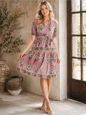 Victoria Dunn Belted Dusty Mauve Dress